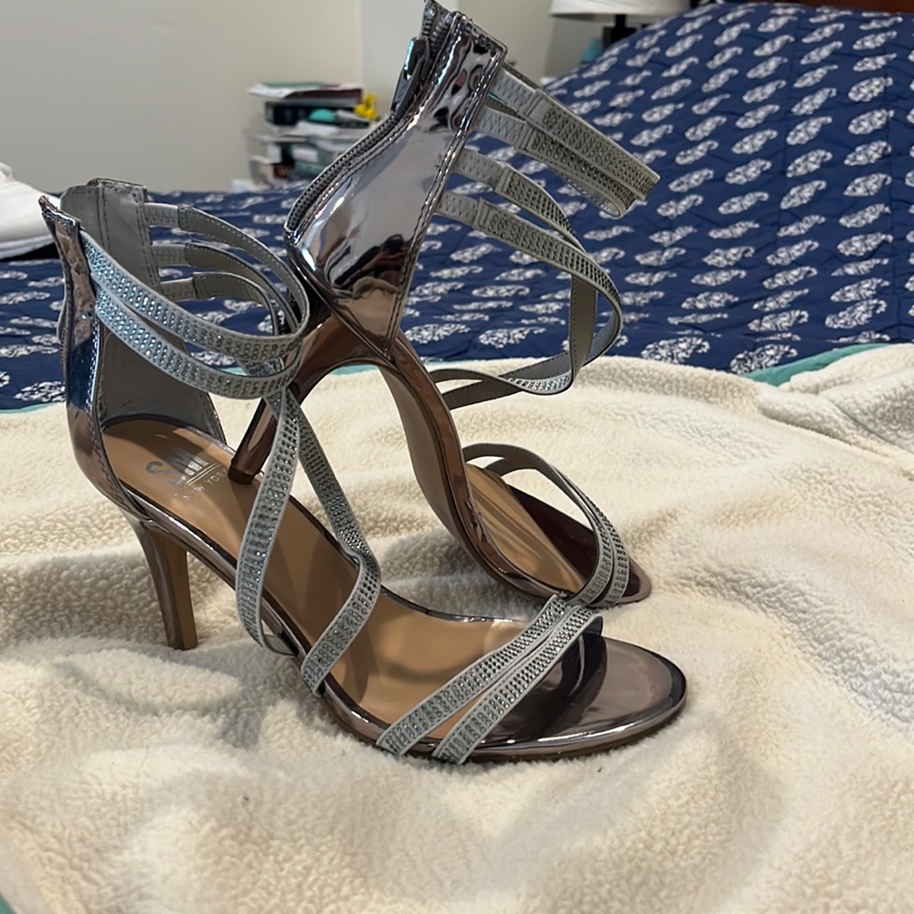 SM New York silver strapped heels